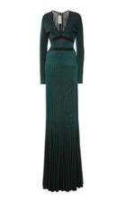 Elie Saab Metallic Knit Plisse Maxi Dress
