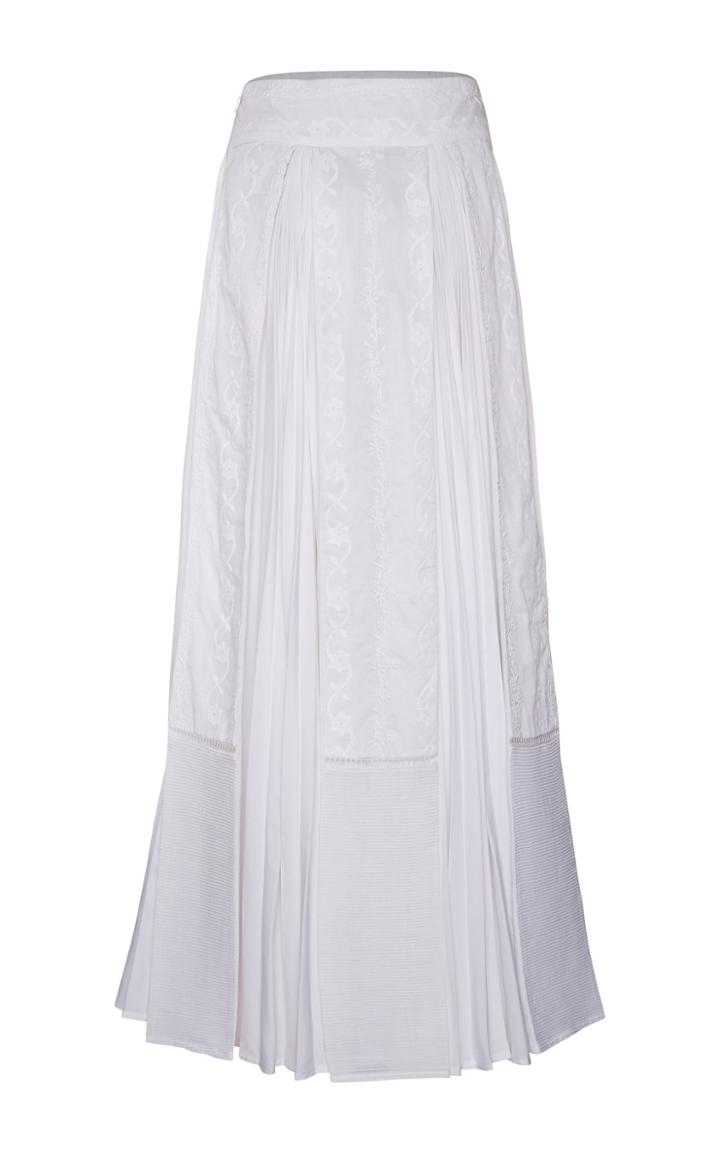 Rahul Mishra Chikankari Pleated Cotton Blend Maxi Skirt