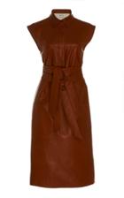 Partow Calico Tie-detailed Leather Shirt Dress