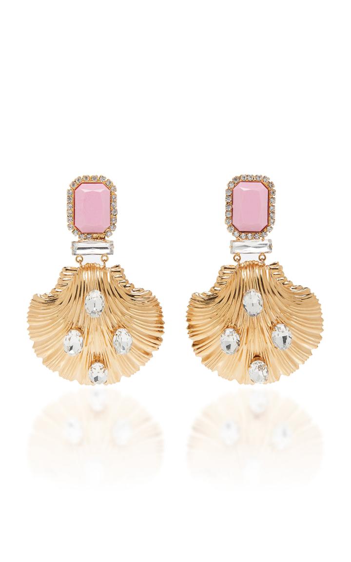 Alessandra Rich Pink And Gold Seashell Earrings