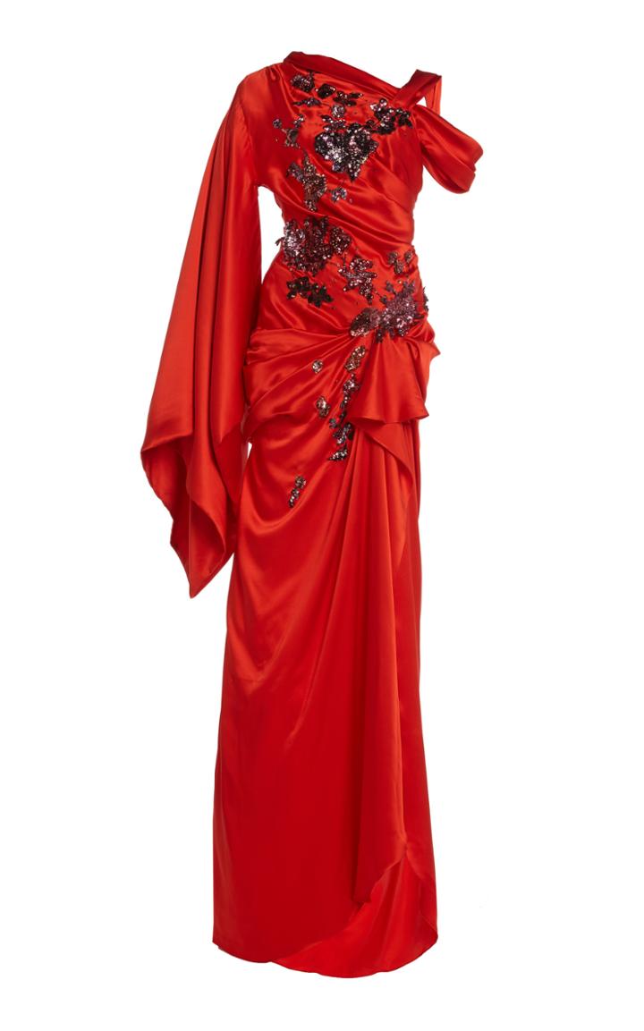 Moda Operandi Redemption Asymmetric Draped Sequined Silk One-shoulder Gown