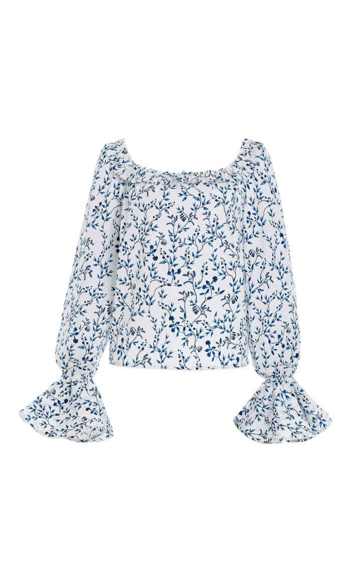 Moda Operandi Agua By Agua Bendita Pia Ruffled Acacias-print Cotton Poplin Top