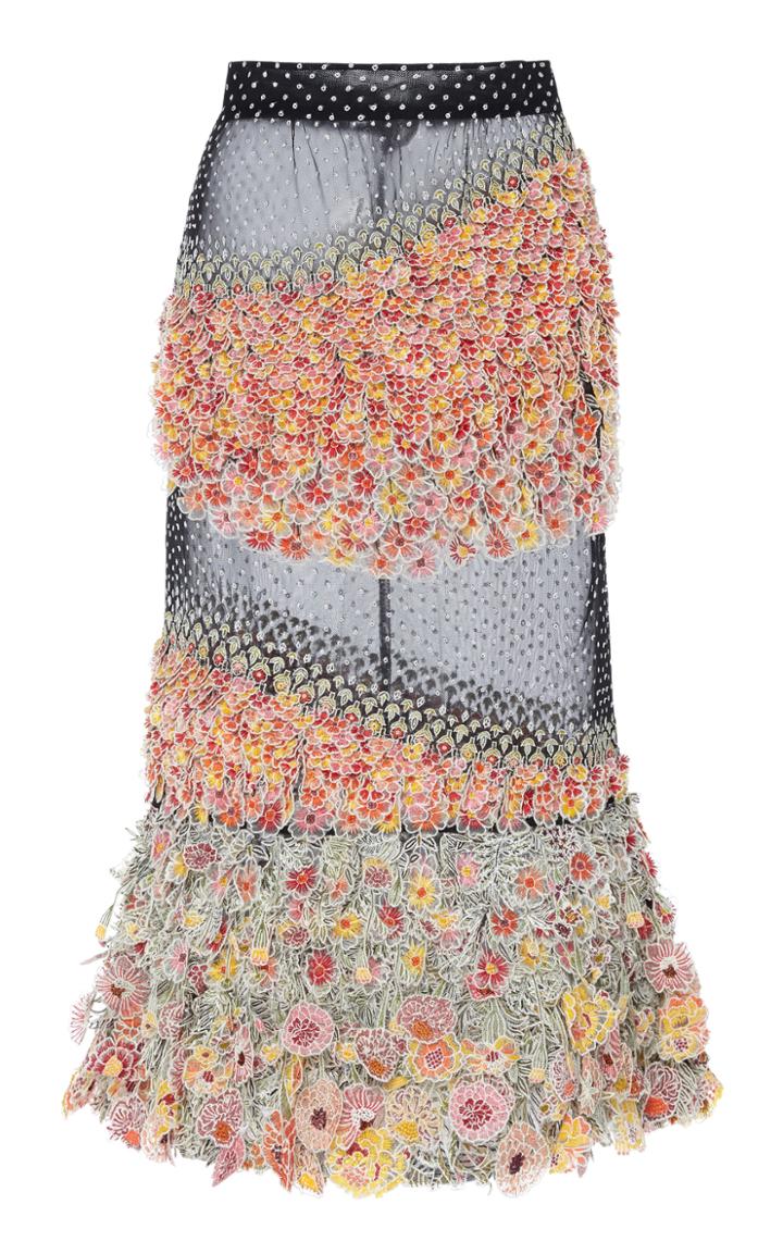 Rahul Mishra Dot To Marigold Floral-appliqud Organza Midi Skirt