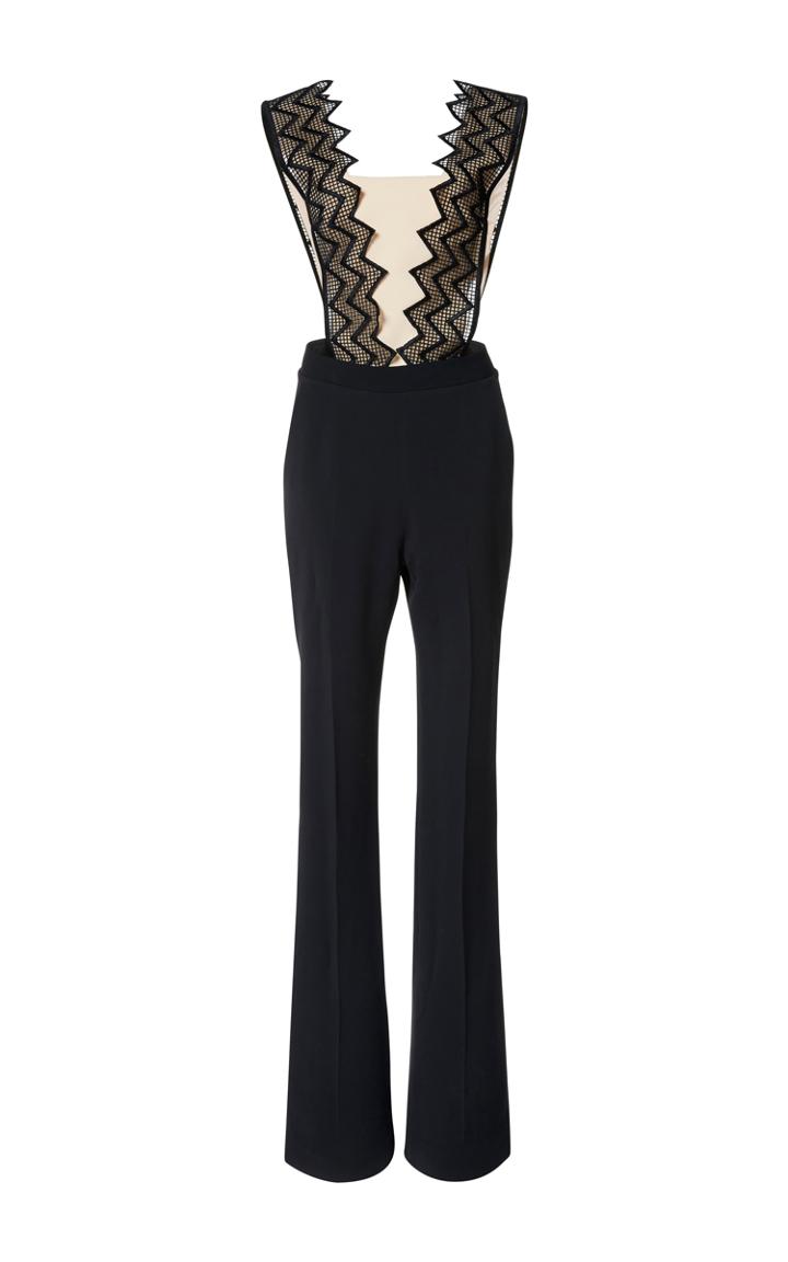 David Koma Zig Zag Macram Straps Jumpsuit