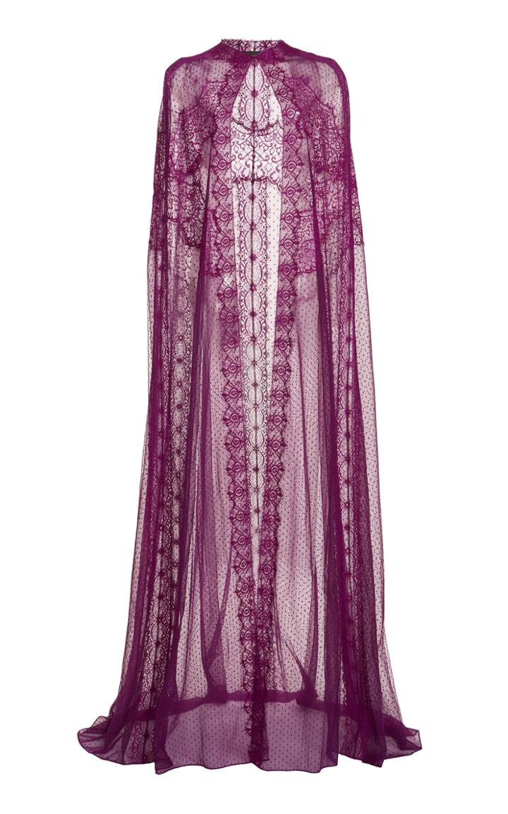 Moda Operandi Zuhair Murad Lace-trimmed Silk-chiffon Cape
