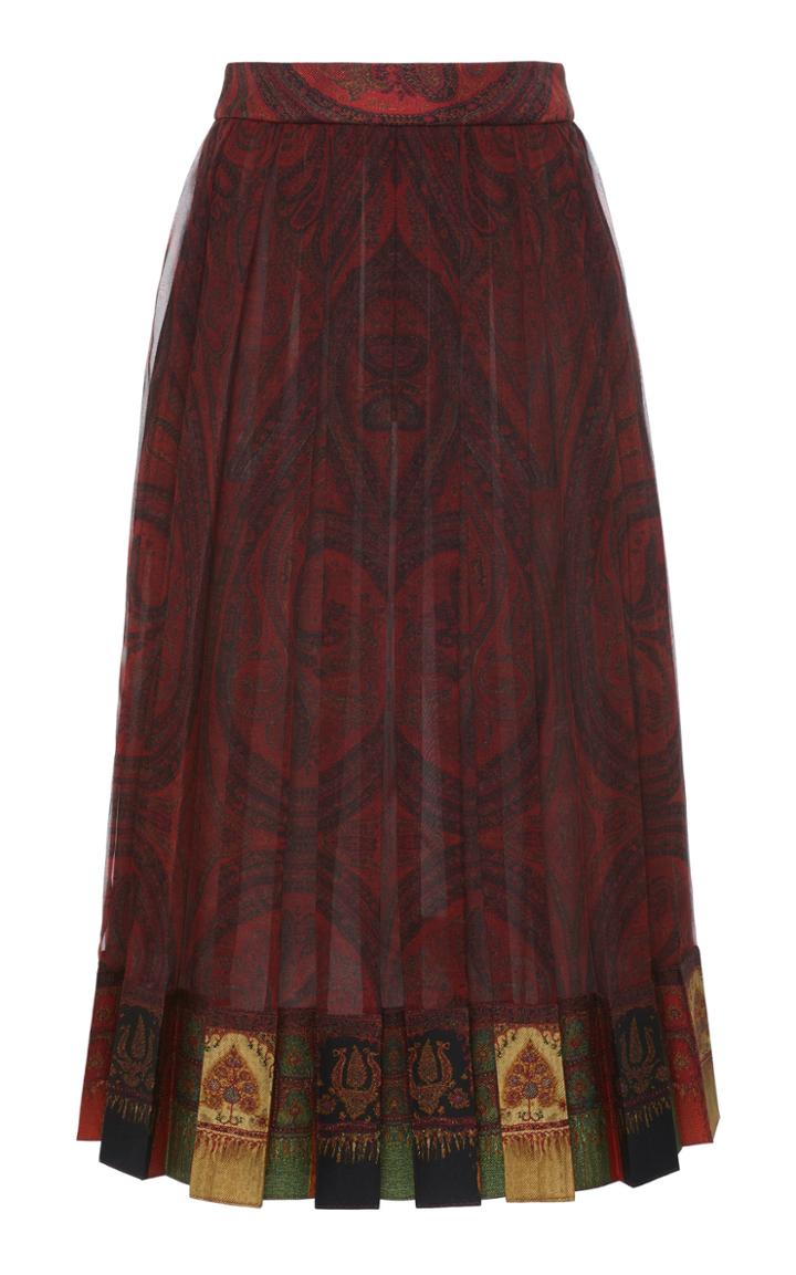 Adam Lippes Printed Chiffon Pleated Skirt