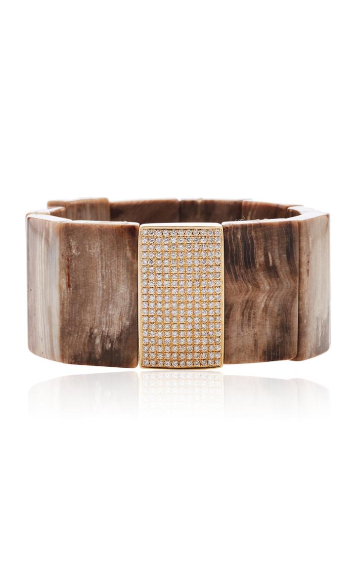 Moda Operandi Sydney Evan 14k Yellow Gold Dark Petrified Wood & Diamond Bracelet
