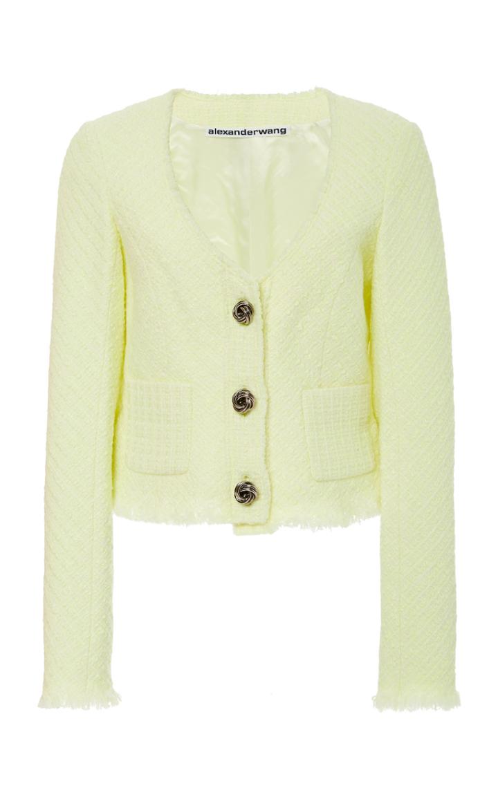 Alexander Wang Bias Tweed Frayed-edge Cardigan Jacket Size: 4