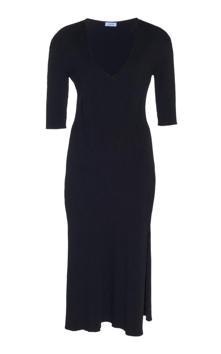 Mugler Ribbed Knit V-neck Midi Dress