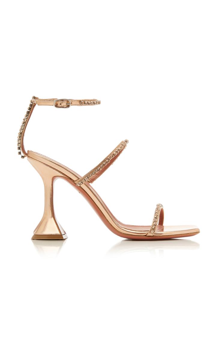 Amina Muaddi Gilda Crystal-embellished Metallic Leather Sandals