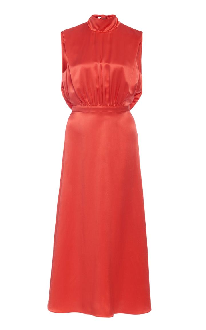 Saloni Fleur Silk-satin Midi Dress