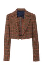 Oscar De La Renta Cropped Plaid Wool-blend Blazer Size: 2