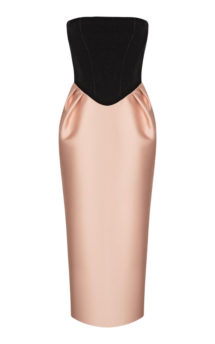 Moda Operandi Rasario Velvet And Satin Strapless Midi Dress