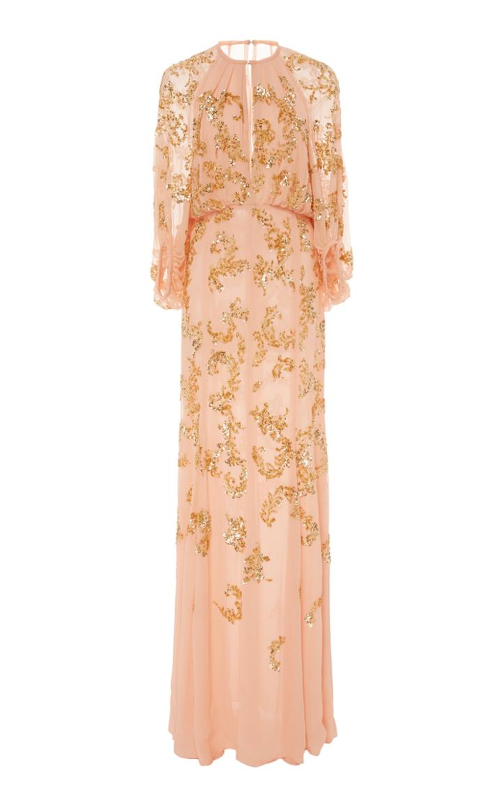 J. Mendel Embroidered Silk Chiffon Crinkle Gown