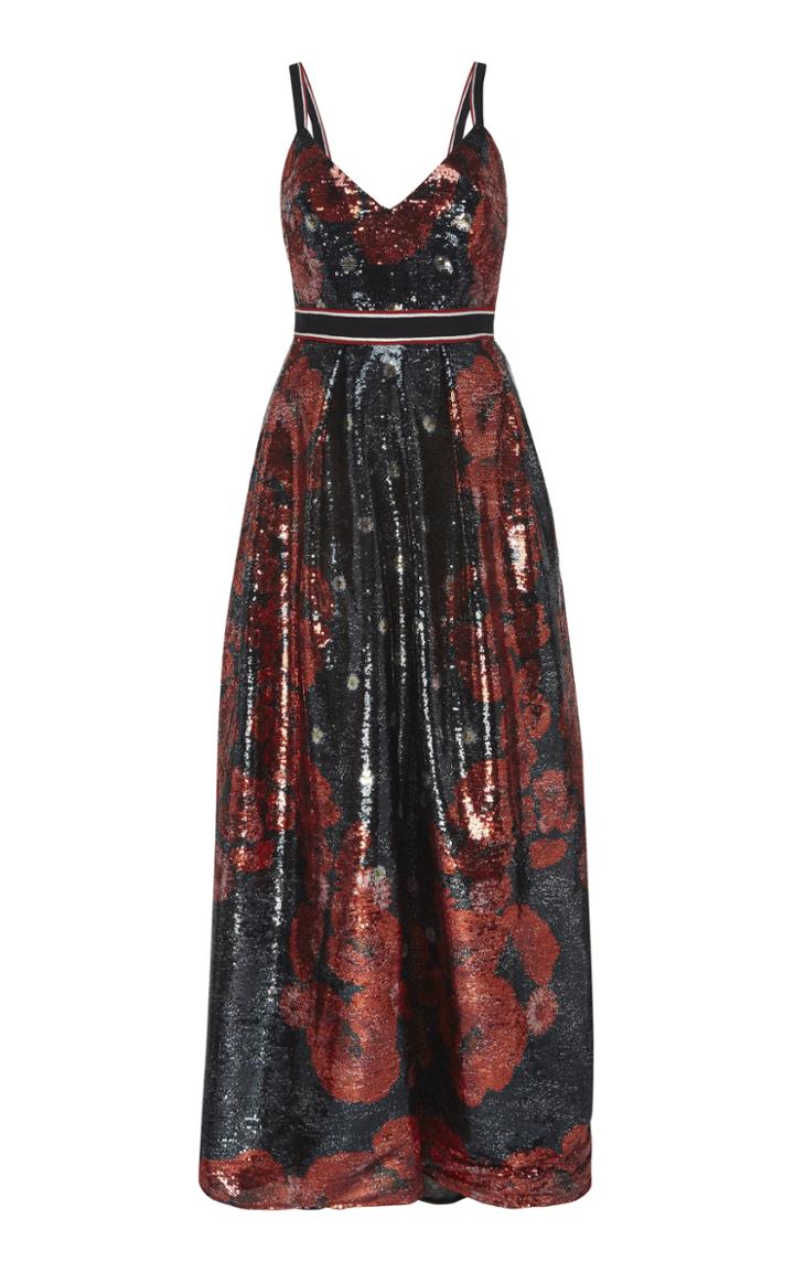 Elie Saab Printed Paillette Strapped Gown