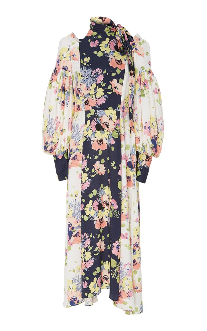 Jill Stuart Paola Contrasting Floral Herringbone Dress
