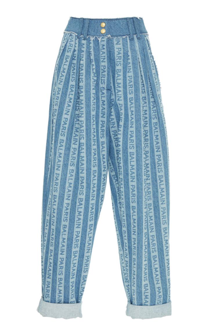 Balmain High Waist Logo Stripe Pant