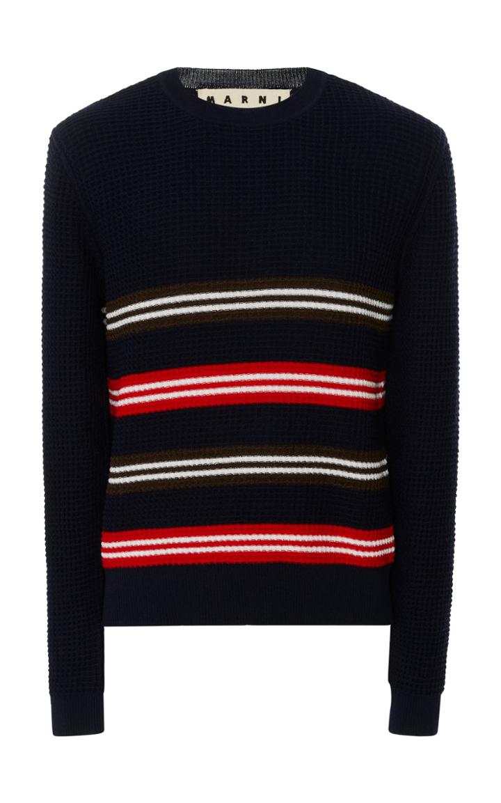 Marni Striped Waffle-knit Wool And Cotton-blend Shirt