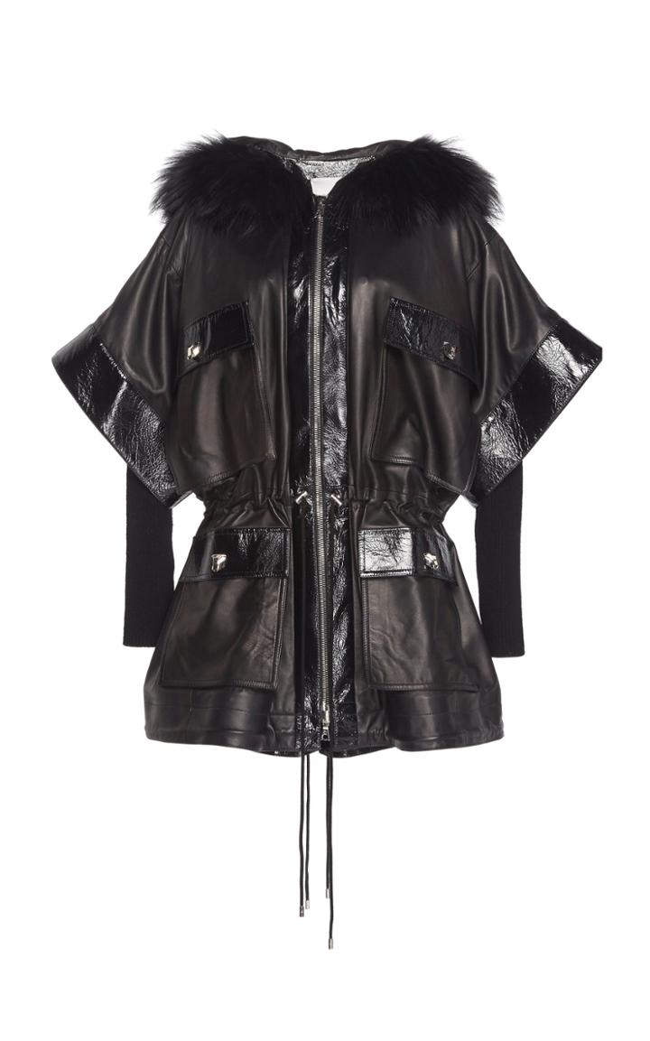 Ralph & Russo Oversized Leather Utility Coat With Fox Fur Hood