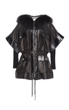 Ralph & Russo Oversized Leather Utility Coat With Fox Fur Hood