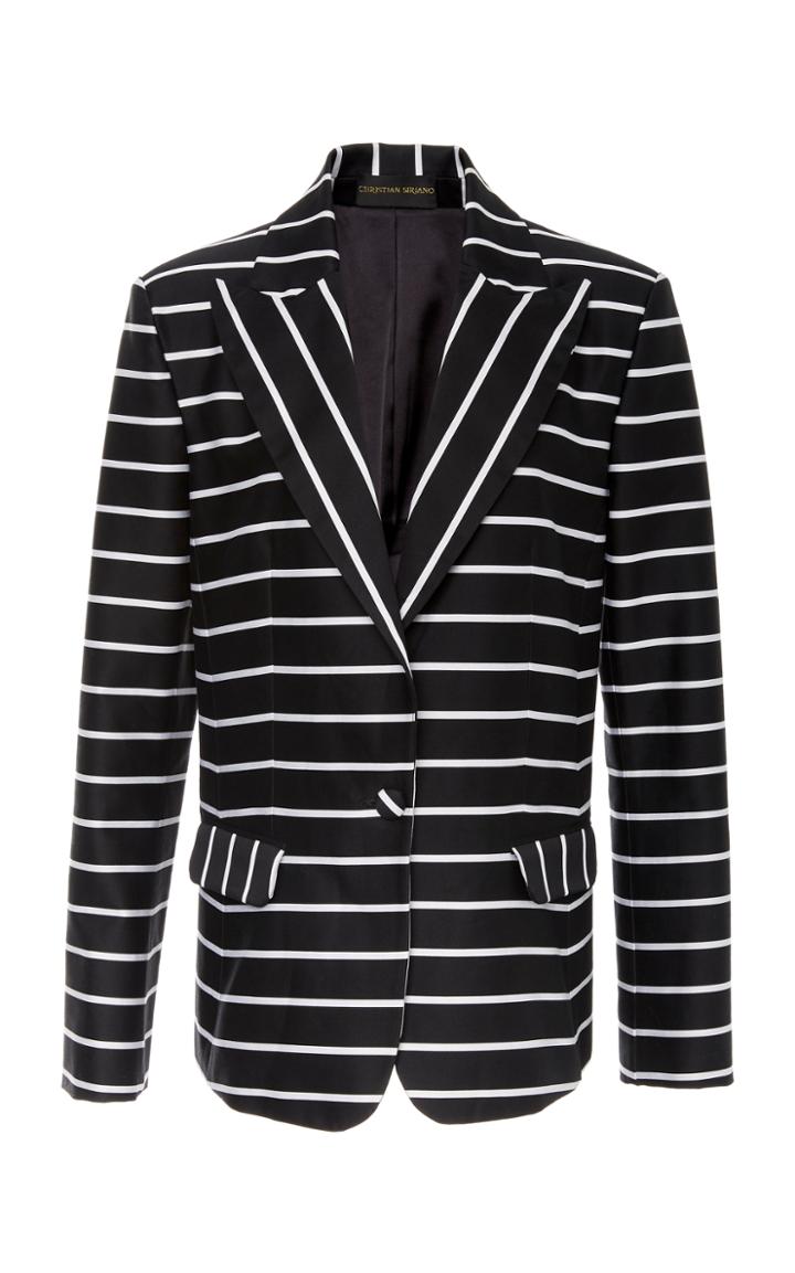 Christian Siriano Cotton Thin Stripe Blazer