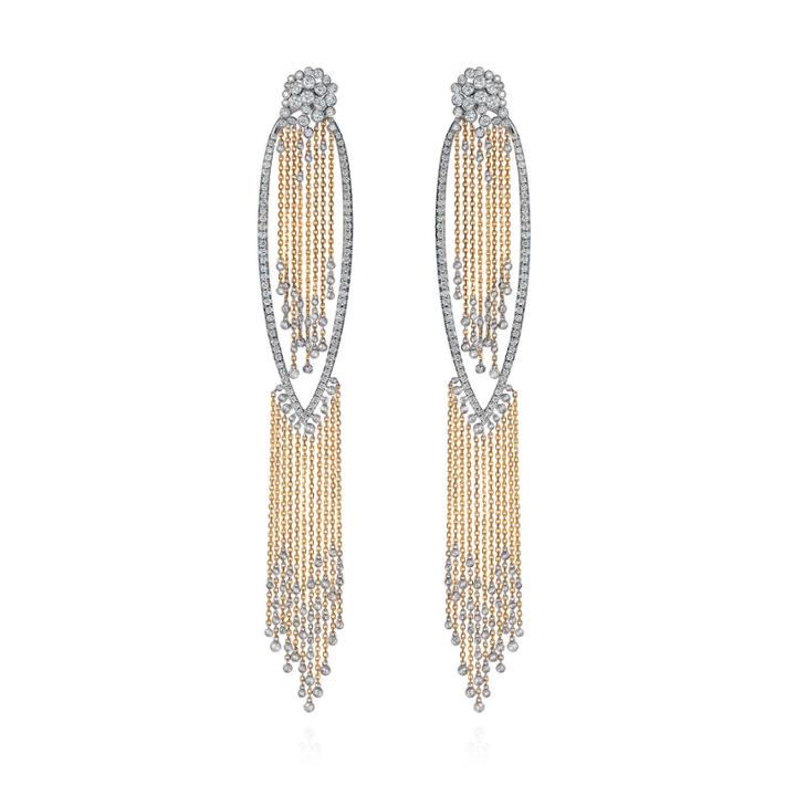 Mike Joseph White And Yellow Gold Classical And Contemporary Earring With White Diamonds