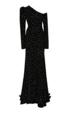 Christian Siriano Crystal Velvet Long Sleeve Side Slit Gown