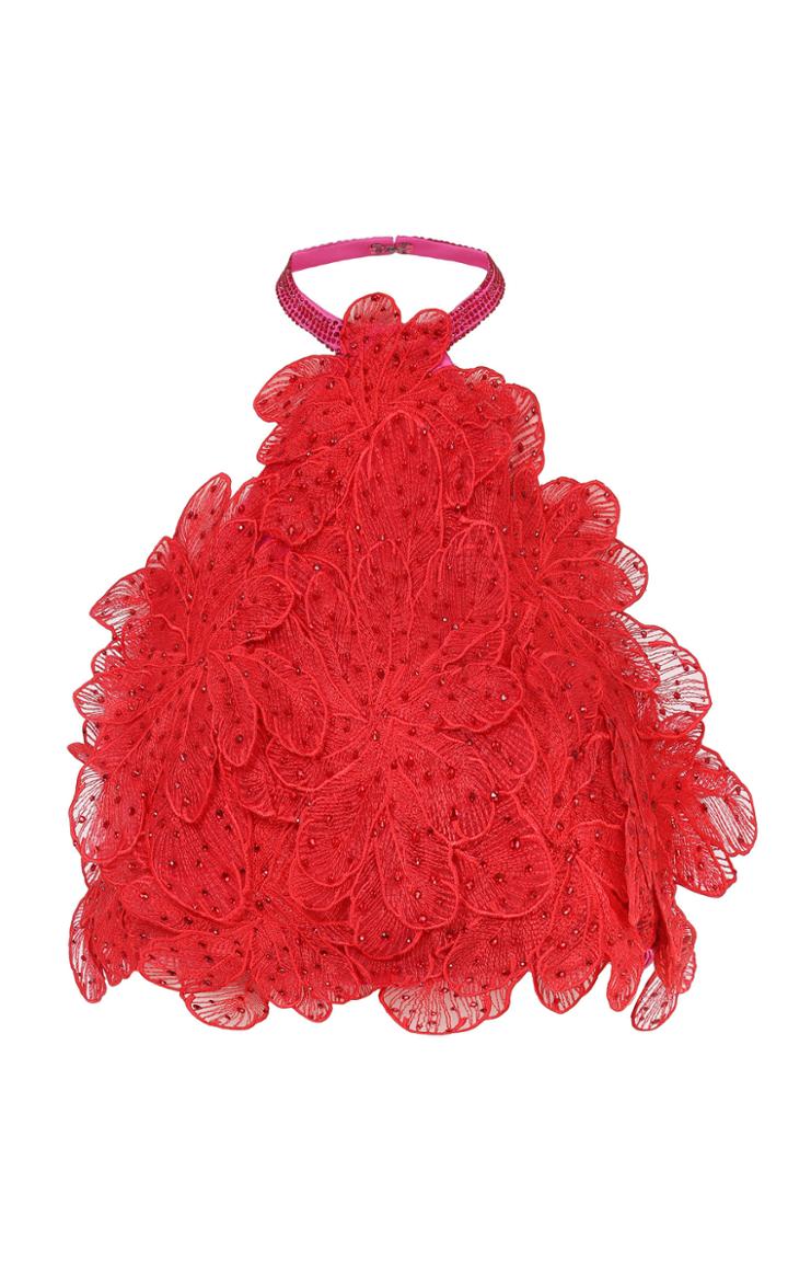 Raisa Vanessa Red Flower Embroidered Halter Neck Crop Top