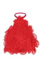 Raisa Vanessa Red Flower Embroidered Halter Neck Crop Top
