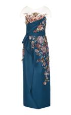 Marchesa Floral-embroidered Silk-gazar Midi Dress