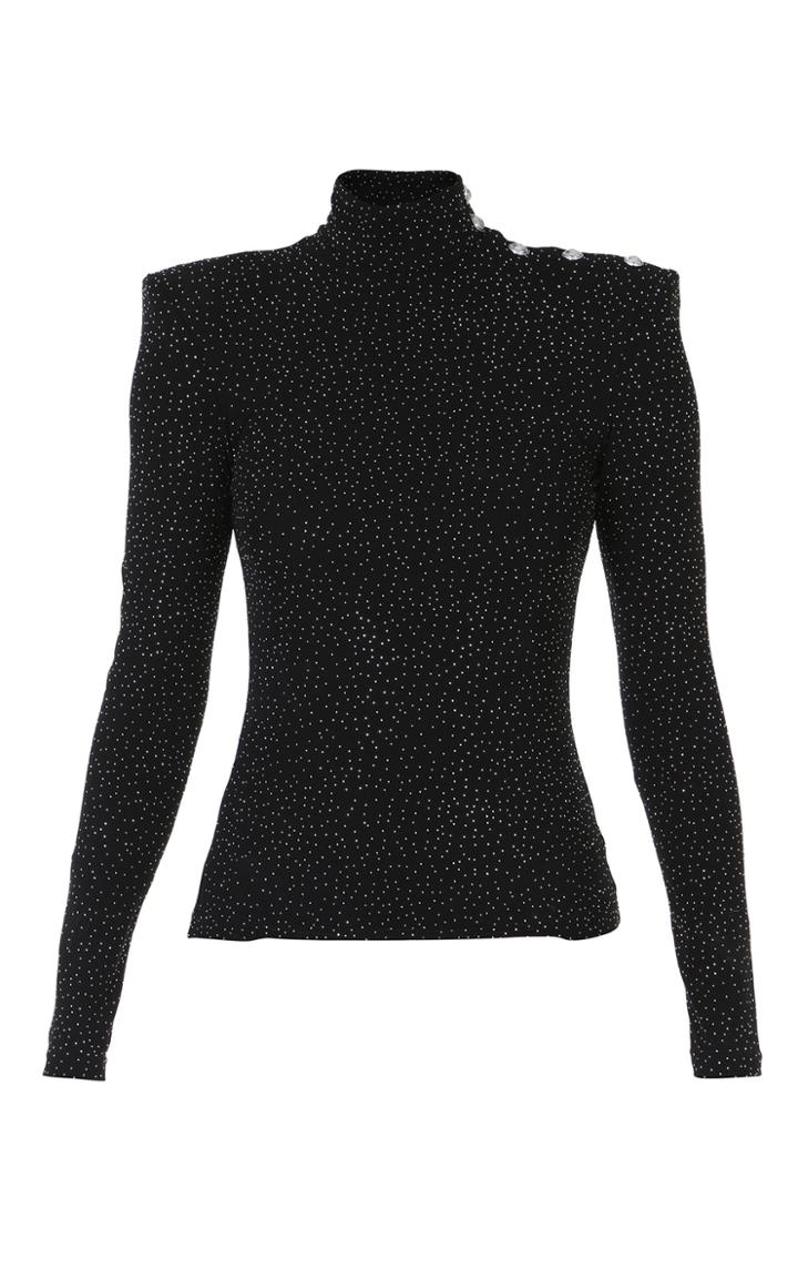 Balmain Glitter Turtleneck Chiffon Top