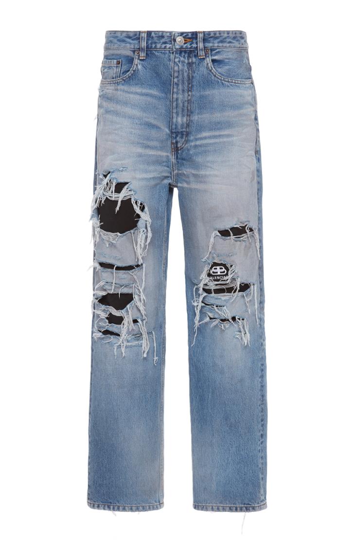 Balenciaga Distressed Organic High-rise Straight-leg Jeans