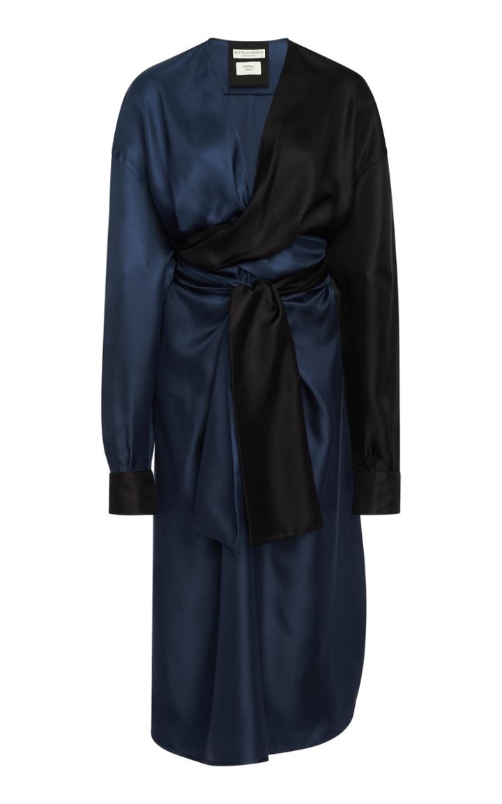 Bottega Veneta Two-tone Silk-twill Midi Wrap Dress