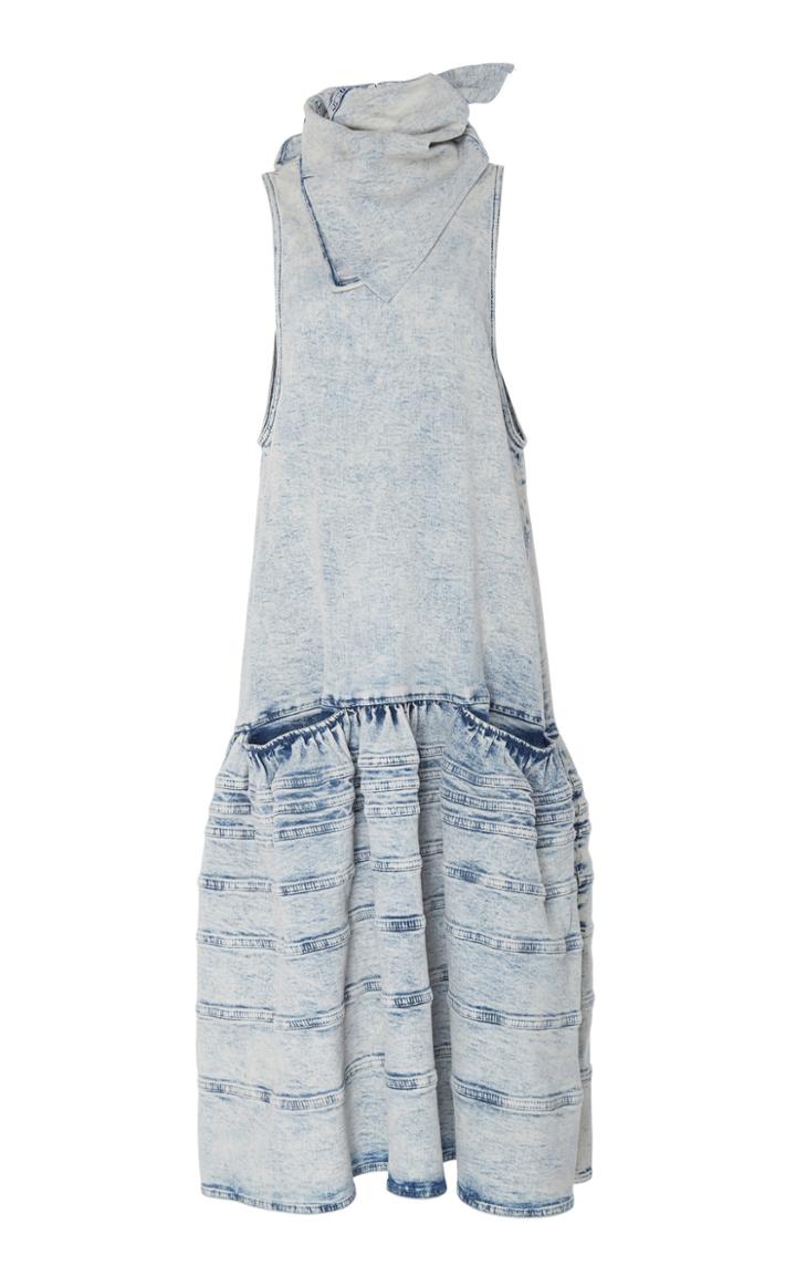 Proenza Schouler Scarf-detailed Acid-wash Denim Dress