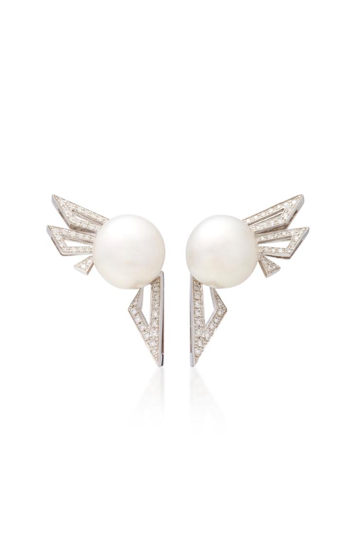 Kavant & Sharart Origami 18k White Gold Diamond And Pearl Earrings