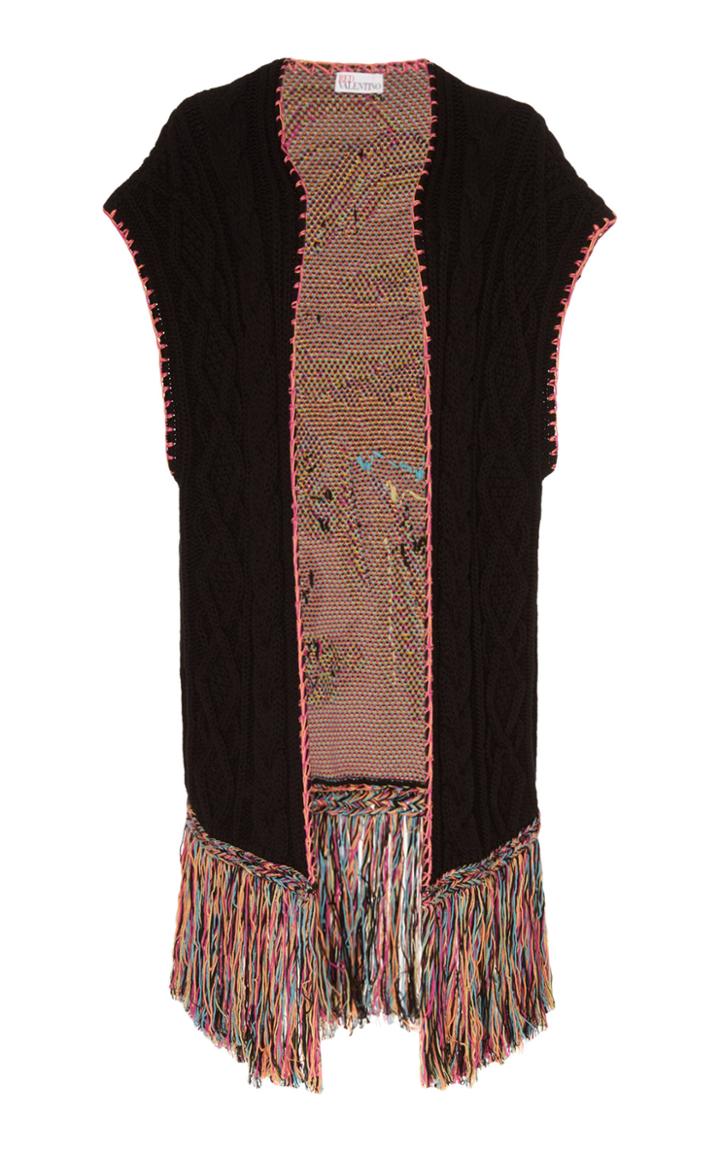 Moda Operandi Red Valentino Fringe-trimmmed Intarsia-knit Poncho Size: Xxs