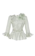Andrew Gn Floral Embellished Silk Organza Peplum Top