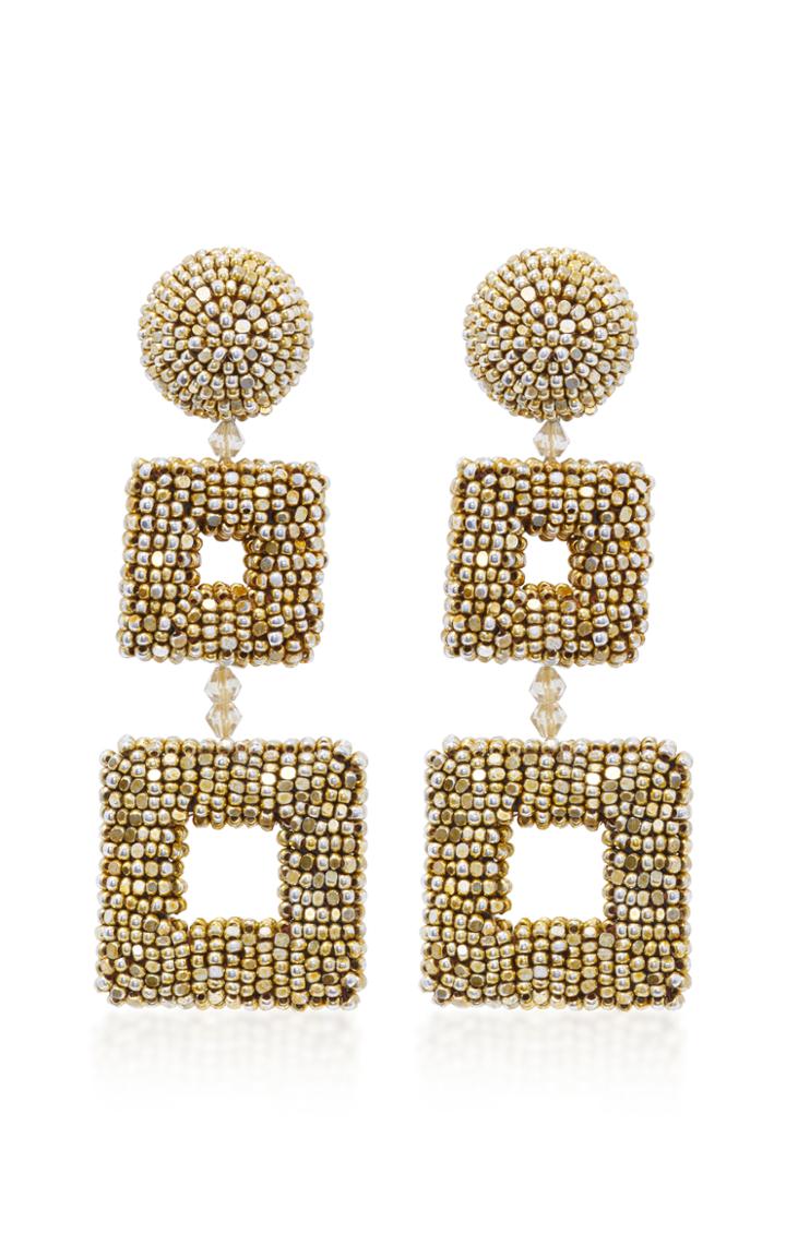 Oscar De La Renta Gold-tone Beaded Clip Earrings