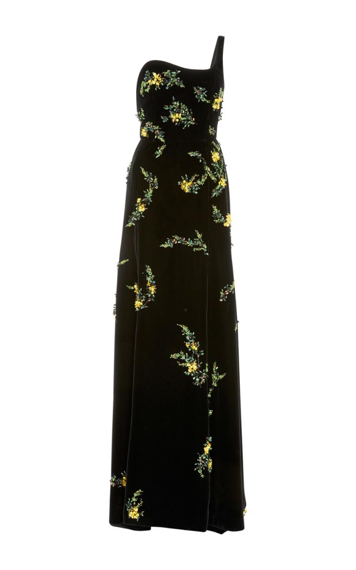 Oscar De La Renta One Shoulder Embellished Gown