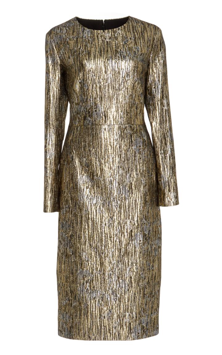 Romona Keveza Long Sleeve Metallic Dress