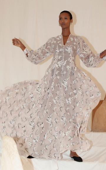 Moda Operandi Sandra Mansour Souvenir Thread Embroiedered Organza Long Dress