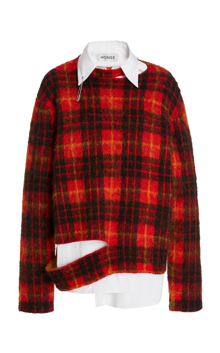 Moda Operandi Monse Layered Tartan Wool-blend Sweater