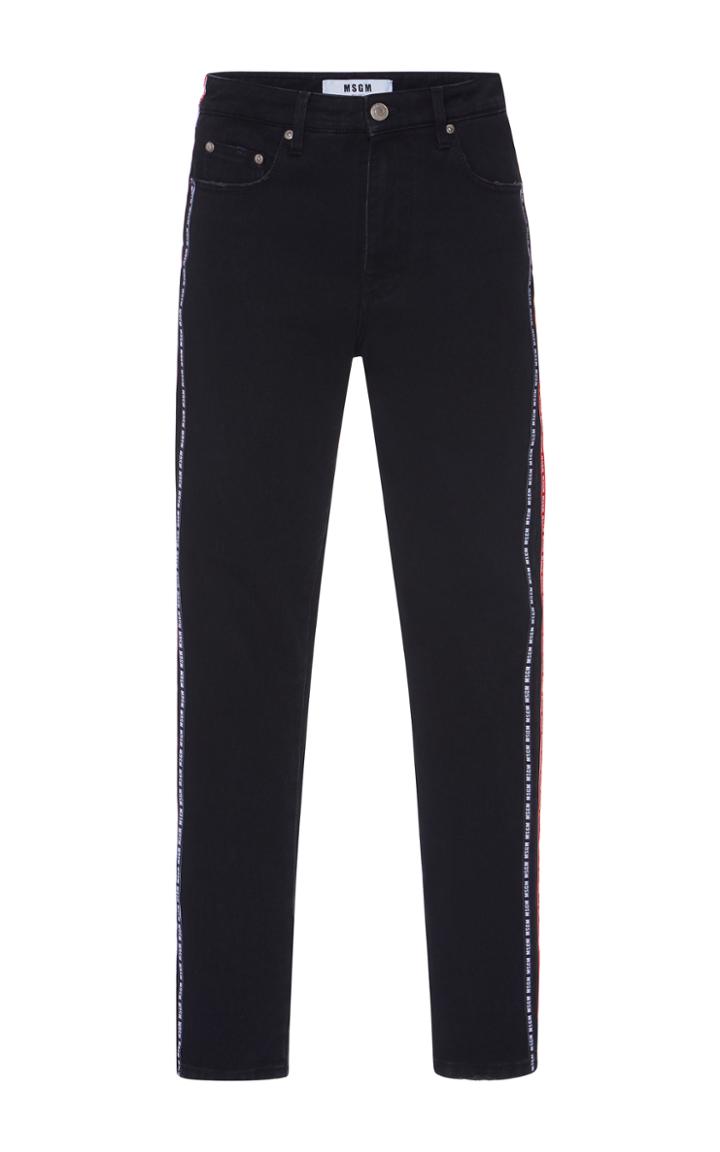 Msgm Dark Wash Logo Striped Denim Pant