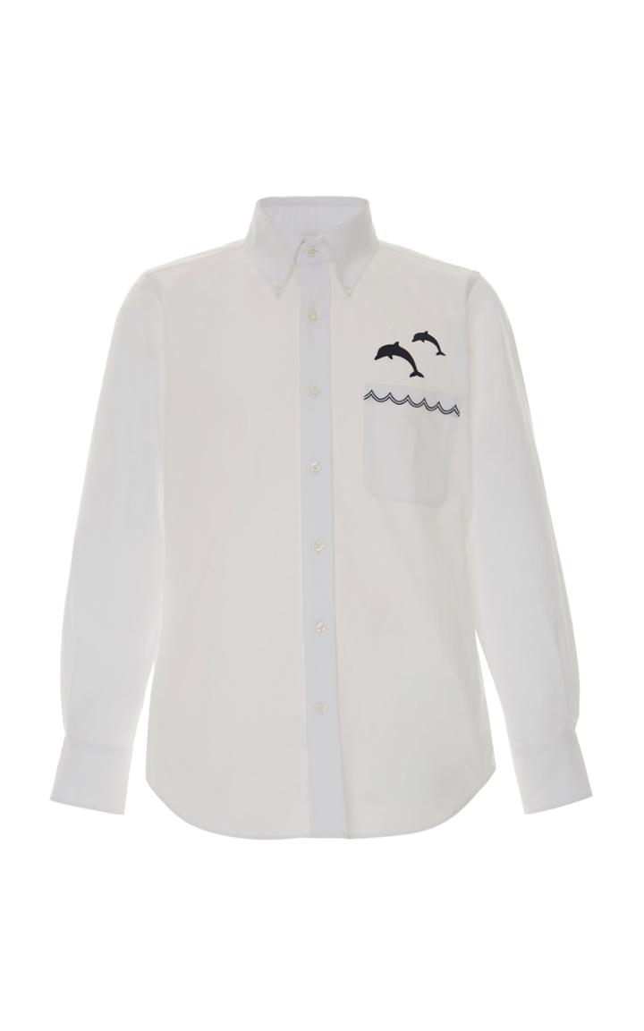 Thom Browne Embroidered Dolphin Cotton Button Down Shirt