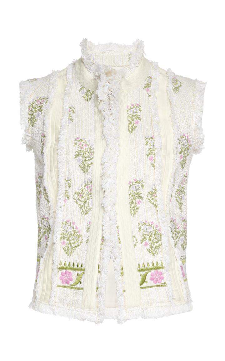 Giambattista Valli Floral-embroidered Fringed Cotton-blend Tweed Vest