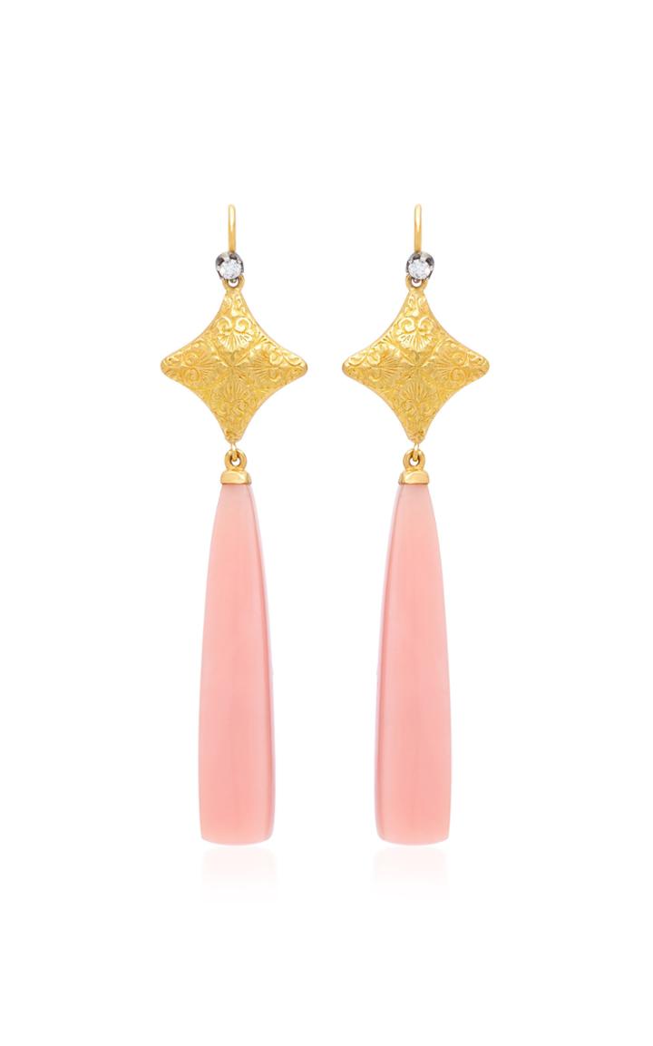 Arman Sarkisyan Tiered 22k Gold Pink Opal And Diamond Earrings