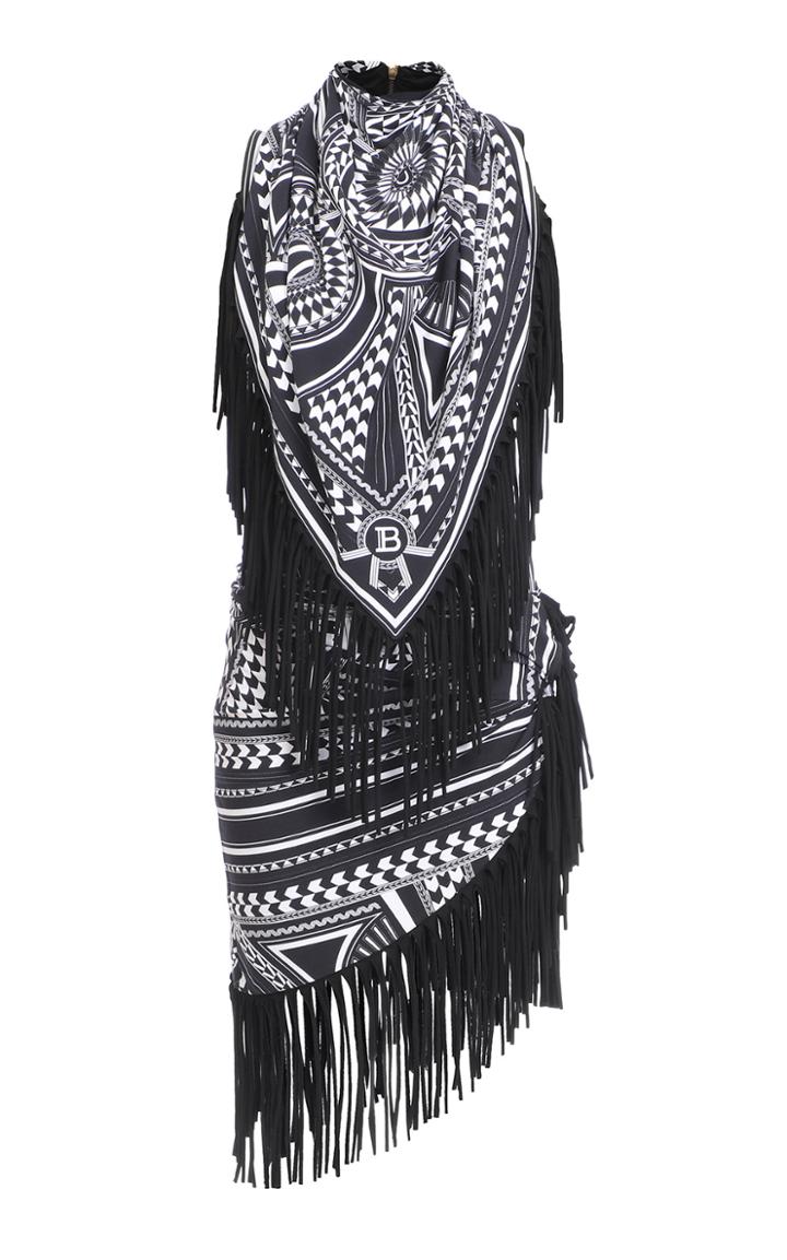 Balmain Fringed Mockneck Cotton-blend Dress