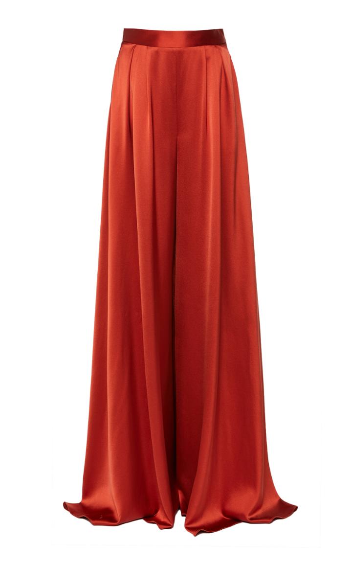 Brandon Maxwell Pleated Silk Wide Leg Pant