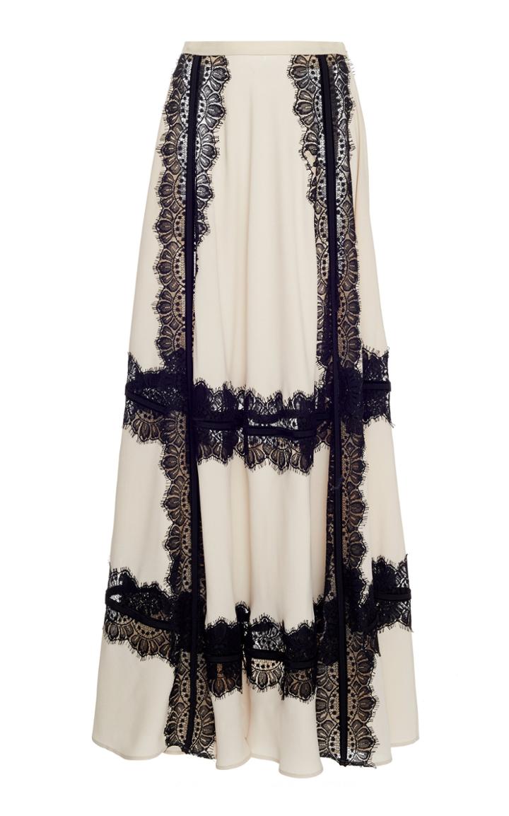 Elie Saab Crepe Georgette Lace Maxi Skirt
