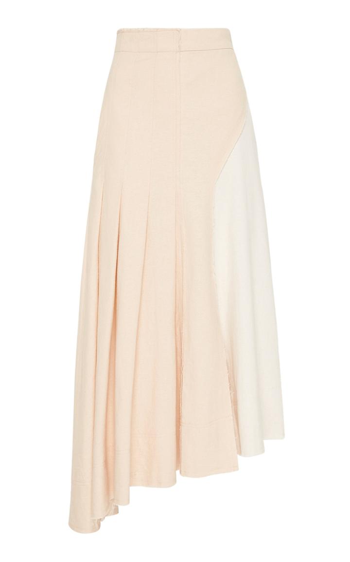 Moda Operandi Aje Parchment Two-tone Linen-cotton Asymmetric Maxi Skirt